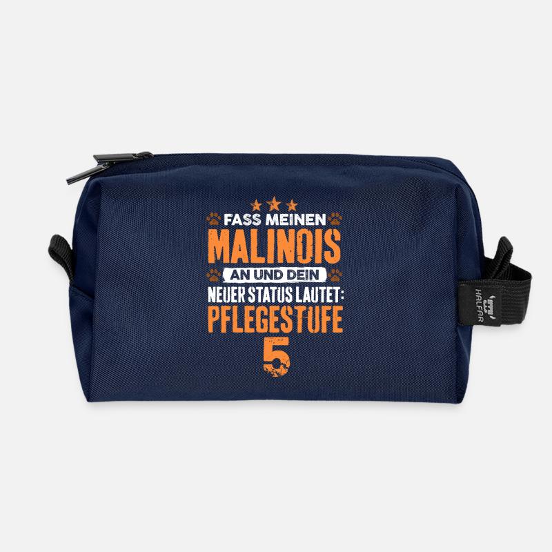 Malinois Hund Geschenk T-Shirt Pflegestufe - Recycelte Kulturtasche - Navy