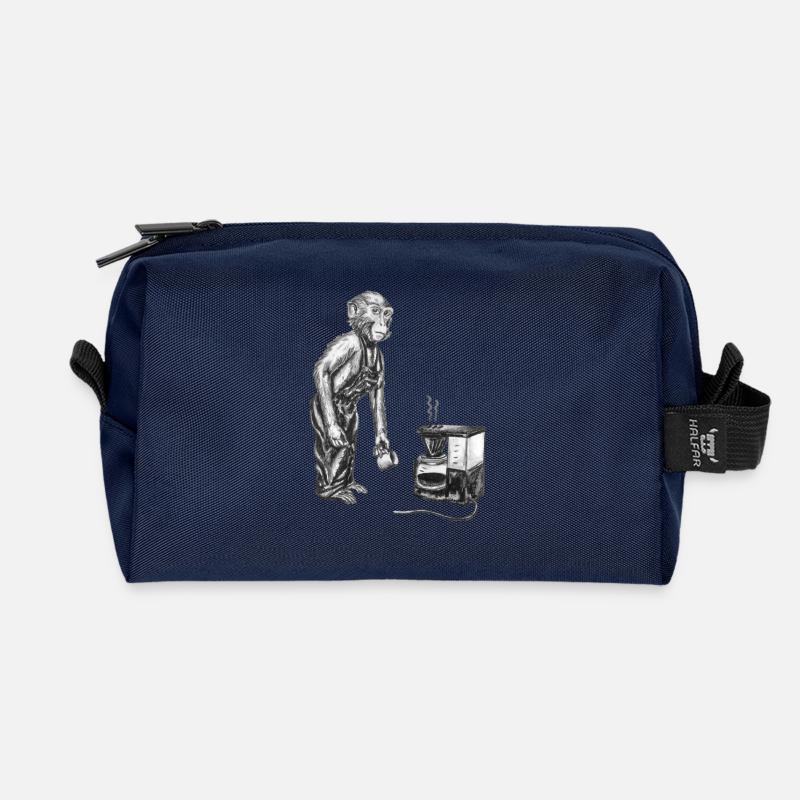 Monkey and coffee - Recycled Toiletry Zip Bag - navy