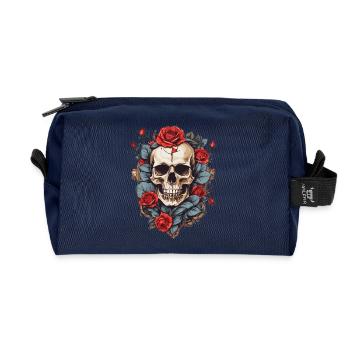 Crâne avec des roses - Trousse de toilette en tissu recyclé - marine - Devant