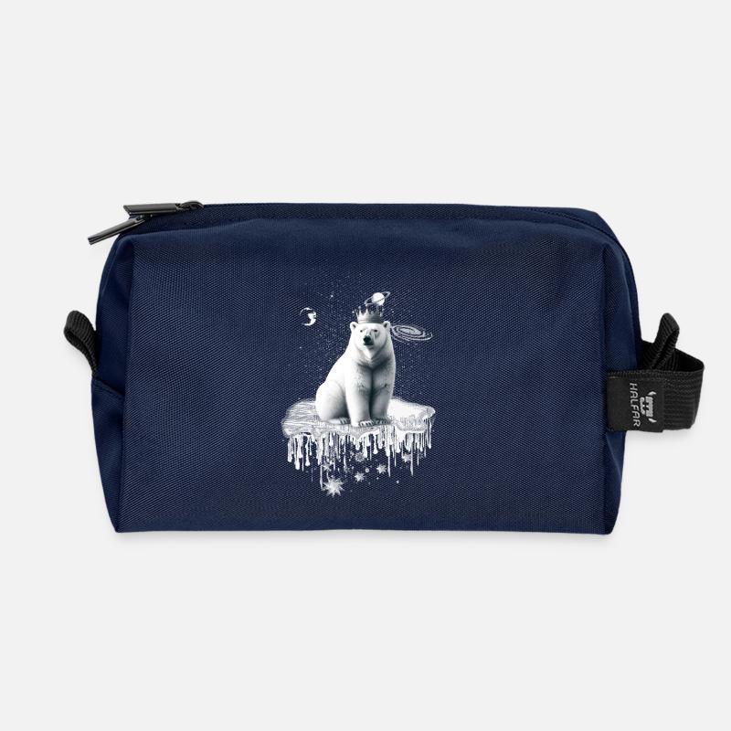 Eisbär mit Krone auf Eisscholle arktische Tierwelt - Recycelte Kulturtasche - Navy