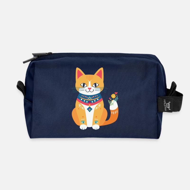 süße Folklore-Katze - Recycelte Kulturtasche - Navy