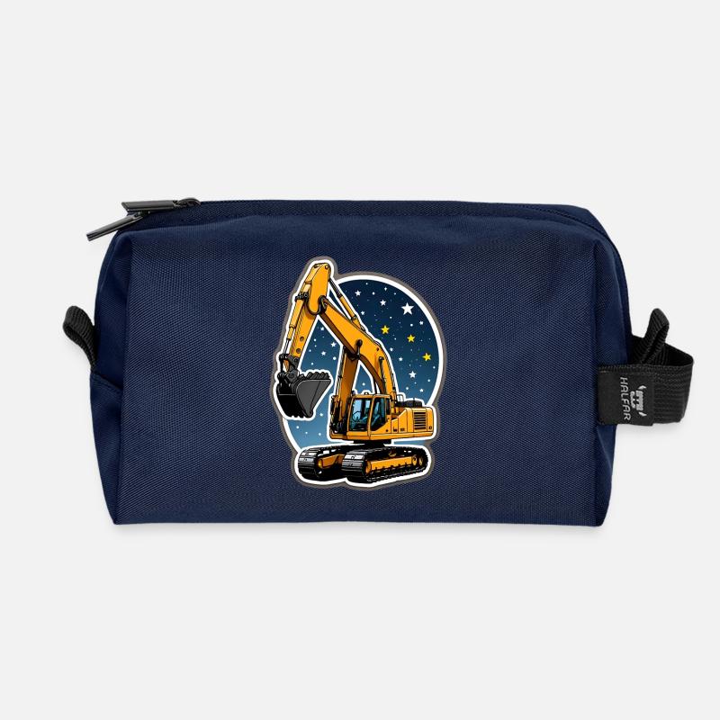 Leuchtender Bagger und Sternenhimmel - Recycelte Kulturtasche - Navy