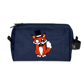 Fuchs Rotfuchs Sir Mr. Zylinder Hut Monokel Brille - Recycelte Kulturtasche - Navy - Vorne