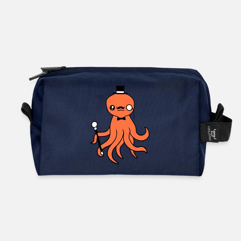 Kraken Mr. Sir Zylinder Hut Monokel Brille reich - Recycelte Kulturtasche - Navy