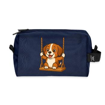 Cute Beagle Cartoon Dog on Swing Swings - Recycled Toiletry Zip Bag - navy - Front