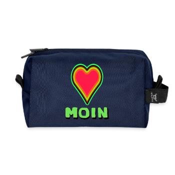 Herzdesign mit leuchtender Umrandung Moin aus Lieb - Recycelte Kulturtasche - Navy - Vorne
