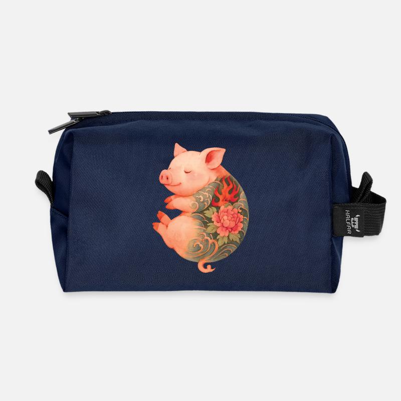 Tätowiertes Ferkel – Friedliche Tinte - Recycelte Kulturtasche - Navy