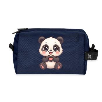 Cute panda with heart hands - Recycled Toiletry Zip Bag - navy - Front