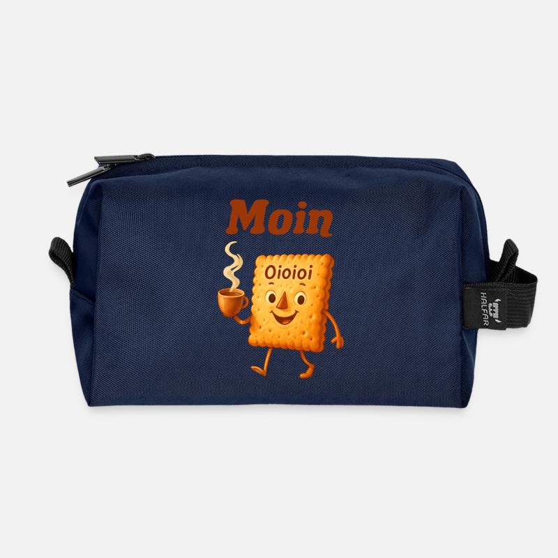 Moin Keks Cartoon Kaffee Motiv - Recycelte Kulturtasche - Navy