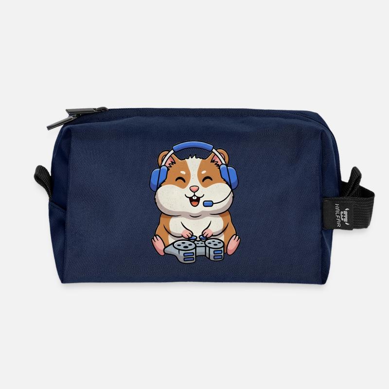 Hamsters while gaming - Recycled Toiletry Zip Bag - navy