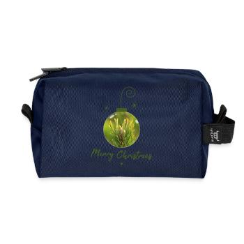 Fir Tree in Christmas Ball, Fir Branch Ball - Recycled Toiletry Zip Bag - navy - Front