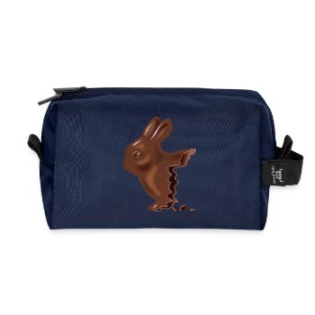 Lapin de Pâques en chocolat croqué - Trousse de toilette en tissu recyclé - marine - Devant