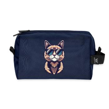 coole Katze mit Sonnenbrille Tigerkatze - Recycelte Kulturtasche - Navy - Vorne