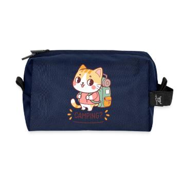 Kawaii Camper-Katze und Rucksack - Recycelte Kulturtasche - Navy - Vorne