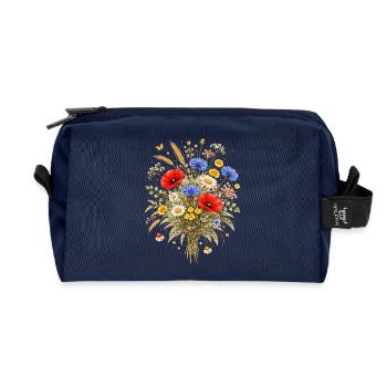 Bunter Wildblumenstrauß Natur Floral Design  - Recycelte Kulturtasche - Navy - Vorne