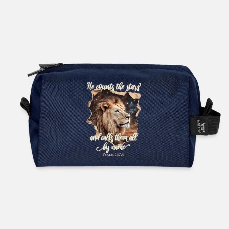 Löwe Bibelvers Christlich - Recycelte Kulturtasche - Navy