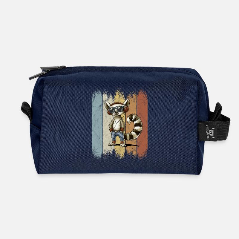 Retro lässiger Lemur mit Kopfhörer & Sonnenbrille - Recycelte Kulturtasche - Navy