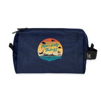 "Collect Moments" Design | Relaxed travel vibes - Recycled Toiletry Zip Bag - navy - Front