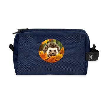 Igel zwischen den Blättern - Recycelte Kulturtasche - Navy - Vorne