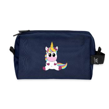 Einhorn Regenbogen Kuschelmotiv - Recycelte Kulturtasche - Navy - Vorne