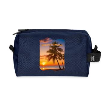 Holiday Dreams - Beach with sunset - Recycled Toiletry Zip Bag - navy - Front