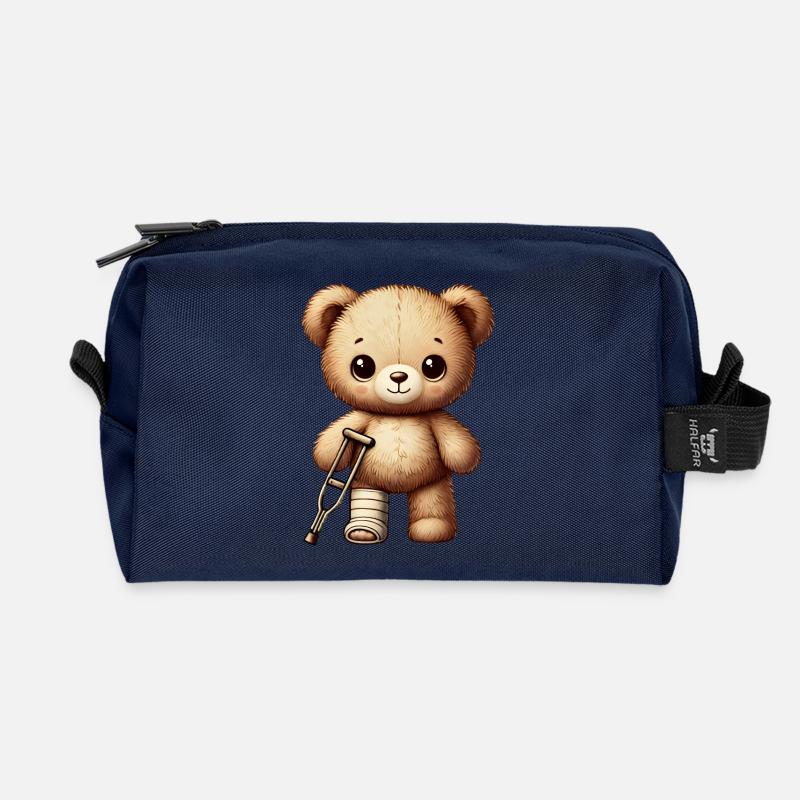 Teddy bringt Trost - Kuscheltier mit Gipsbein - Recycelte Kulturtasche - Navy