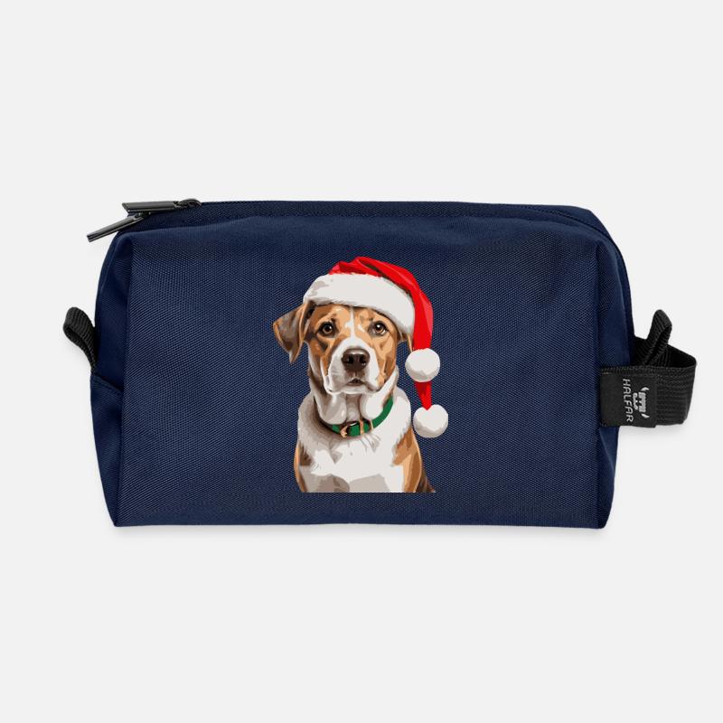 Süßer Hund mit Weihnachtsmütze - Recycelte Kulturtasche - Navy