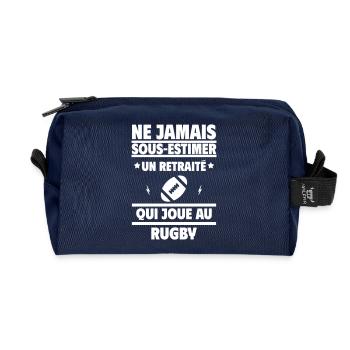 Ne jamais sous-estimer un retraité qui rugby,Sport - Trousse de toilette en tissu recyclé - marine - Devant