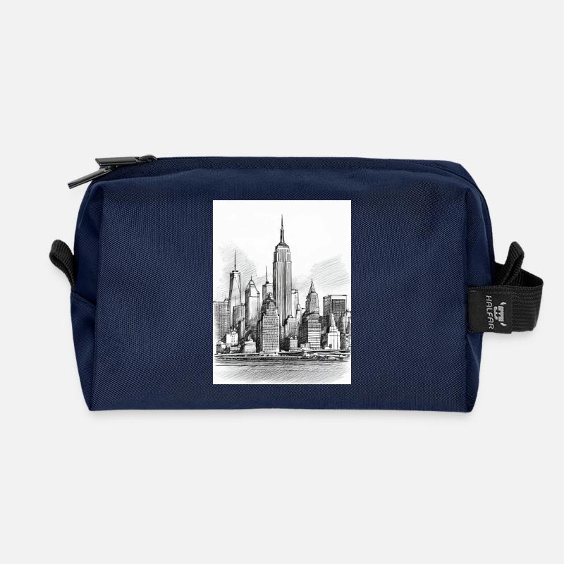 Skyline Handzeichnung - Recycelte Kulturtasche - Navy