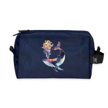Baleine à l’aquarelle – Design artistique de l’océan - Trousse de toilette en tissu recyclé - marine - Devant