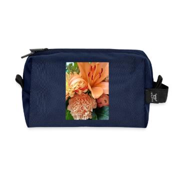 Warmes orangefarbenes Blumenmuster - Recycelte Kulturtasche - Navy - Vorne