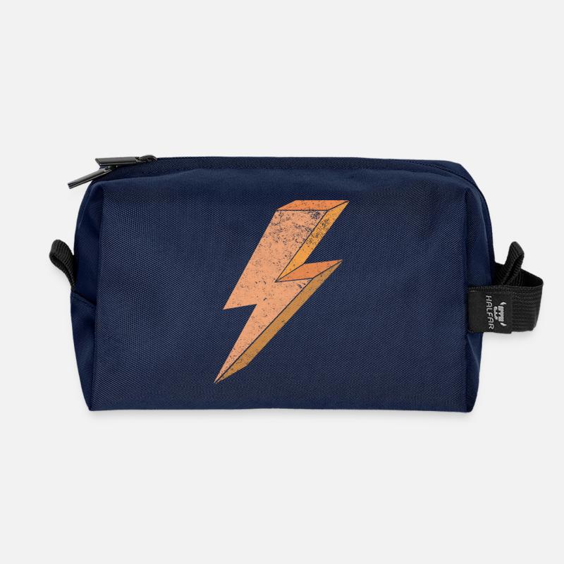 Lightning symbol in warm orange 3D - Recycled Toiletry Zip Bag - navy
