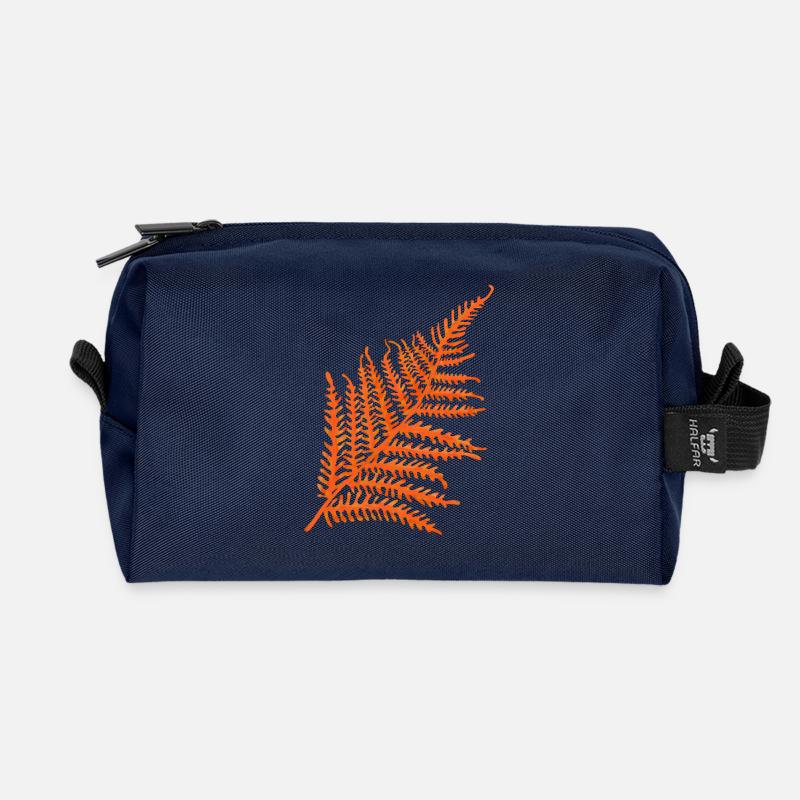 Farnkraut in Orange - Recycelte Kulturtasche - Navy
