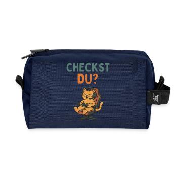 Gaming cat in executive chair vintage retro design - Recycled Toiletry Zip Bag - navy - Front