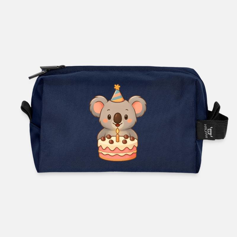 Kleiner Koala mit Geburtstagstorte - Recycelte Kulturtasche - Navy