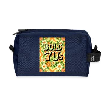 Bold 70s Text Surrounded by Flowers - Recycled Toiletry Zip Bag - navy - Front