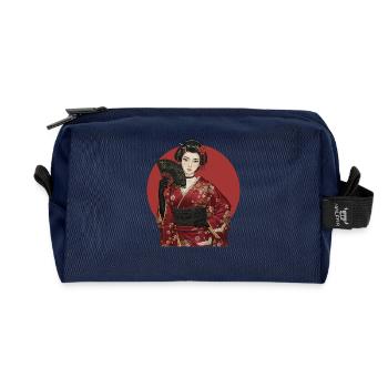 Geisha in red kimono with fan - Recycled Toiletry Zip Bag - navy - Front