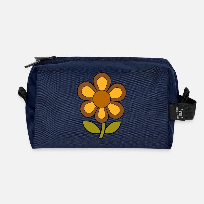 70s flower pattern retro flowerpower - Recycled Toiletry Zip Bag - navy