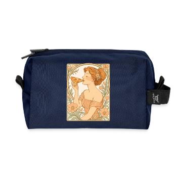Illustration élégante de la fille de pizza dans la rue Art nouveau - Trousse de toilette en tissu recyclé - marine - Devant