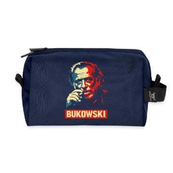 Charles Bukowski Style Portrait Poster - Recycled Toiletry Zip Bag - navy - Front
