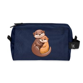 Deux loutres mignonnes se câlinent - Trousse de toilette en tissu recyclé - marine - Devant