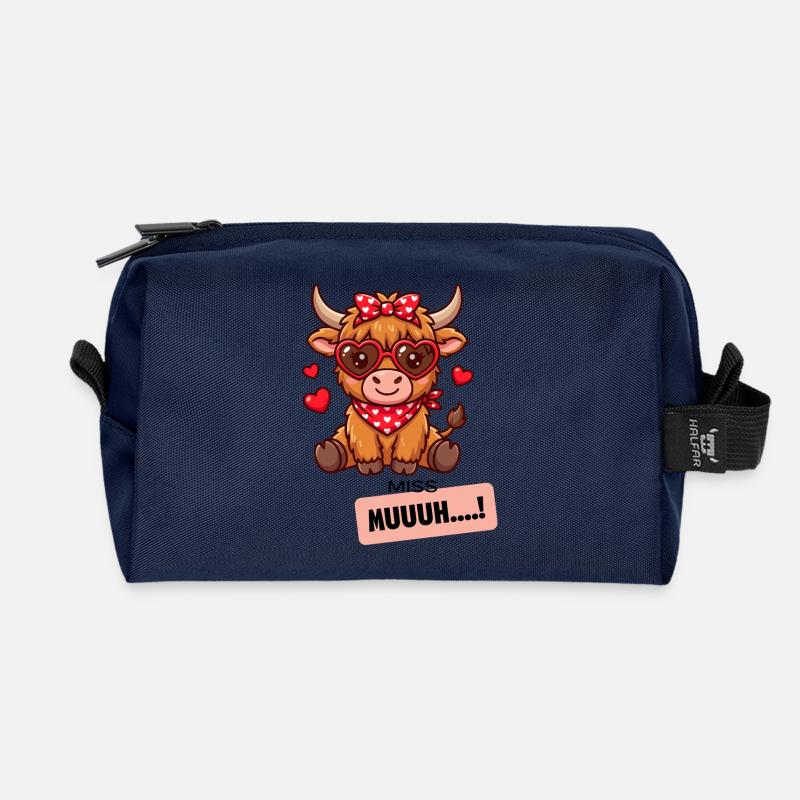 Kuh mit Herzbrille und Bandana - Recycelte Kulturtasche - Navy