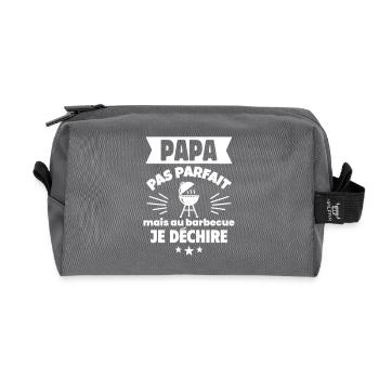 Papa pas parfait, mais au barbecue je déchire - Trousse de toilette en tissu recyclé - anthracite - Devant