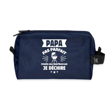 Papa pas parfait, mais au barbecue je déchire - Trousse de toilette en tissu recyclé - marine - Devant