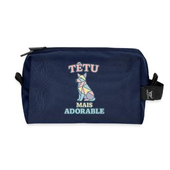 Têtu mais adorable – Chien géométrique pastel - Trousse de toilette en tissu recyclé - marine - Devant