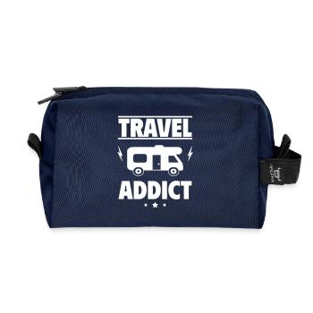 Accro aux voyages Le monde est mon terrain de jeu - Trousse de toilette en tissu recyclé - marine - Devant