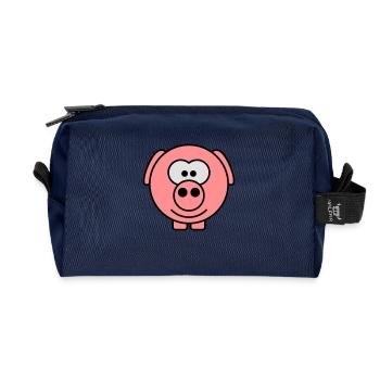 Cute cartoon comic pig peeps friendly - Recycled Toiletry Zip Bag - navy - Front