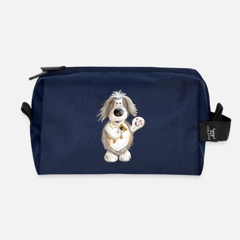 Beardie mit Teddy - Recycelte Kulturtasche - Navy