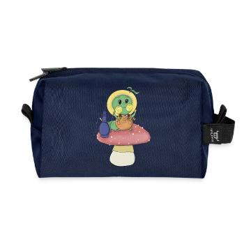 Whimsical Green Caterpillar - Recycled Toiletry Zip Bag - navy - Front