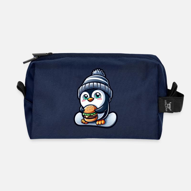 Pinguin Snowboard Cheeseburger Spaß - Recycelte Kulturtasche - Navy